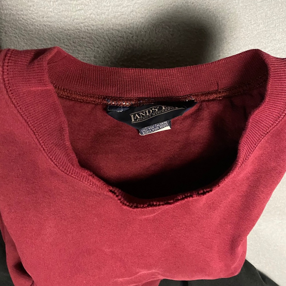Vintage Lands End Sweatshirt Mens XL Maroon Fleece Pullover Crewneck Made USA - Picture 7 of 9